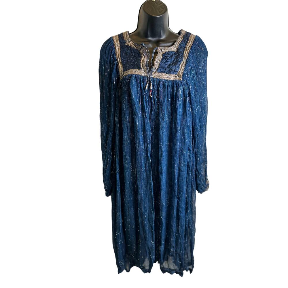 Blue Shimmery Rayon Renn Dress Large Renaissance Fair Fairy Boho Hippie Medieval